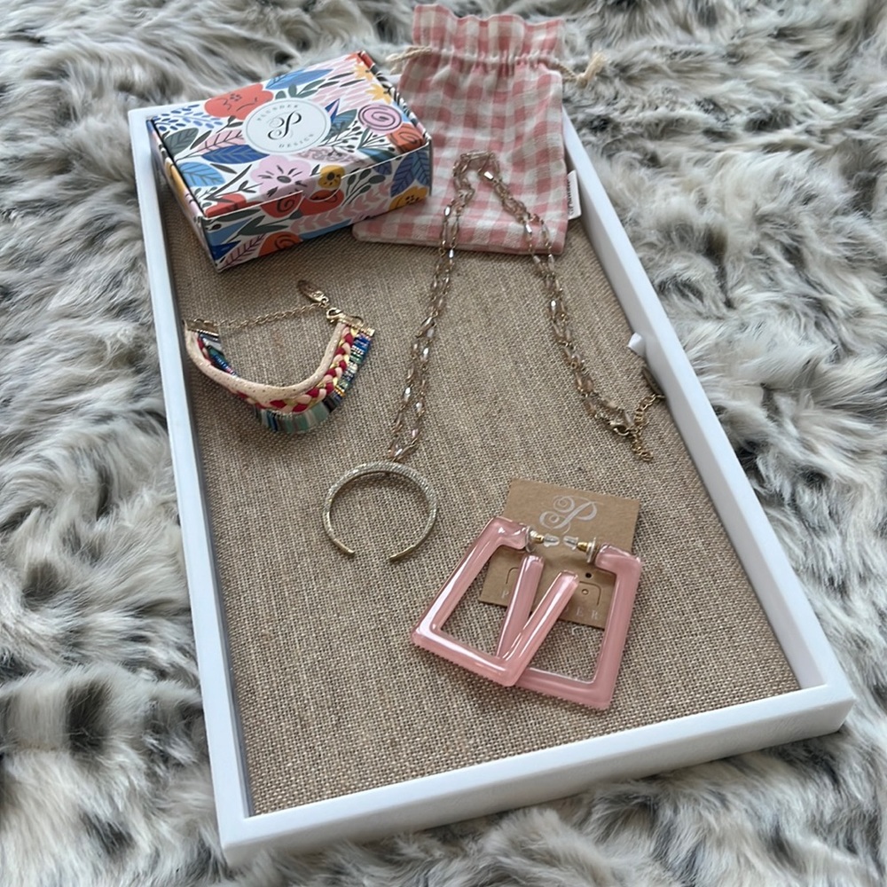 Plunder gold lot Cloth bracelet & a Moon shaped necklace &  pink resin earrings